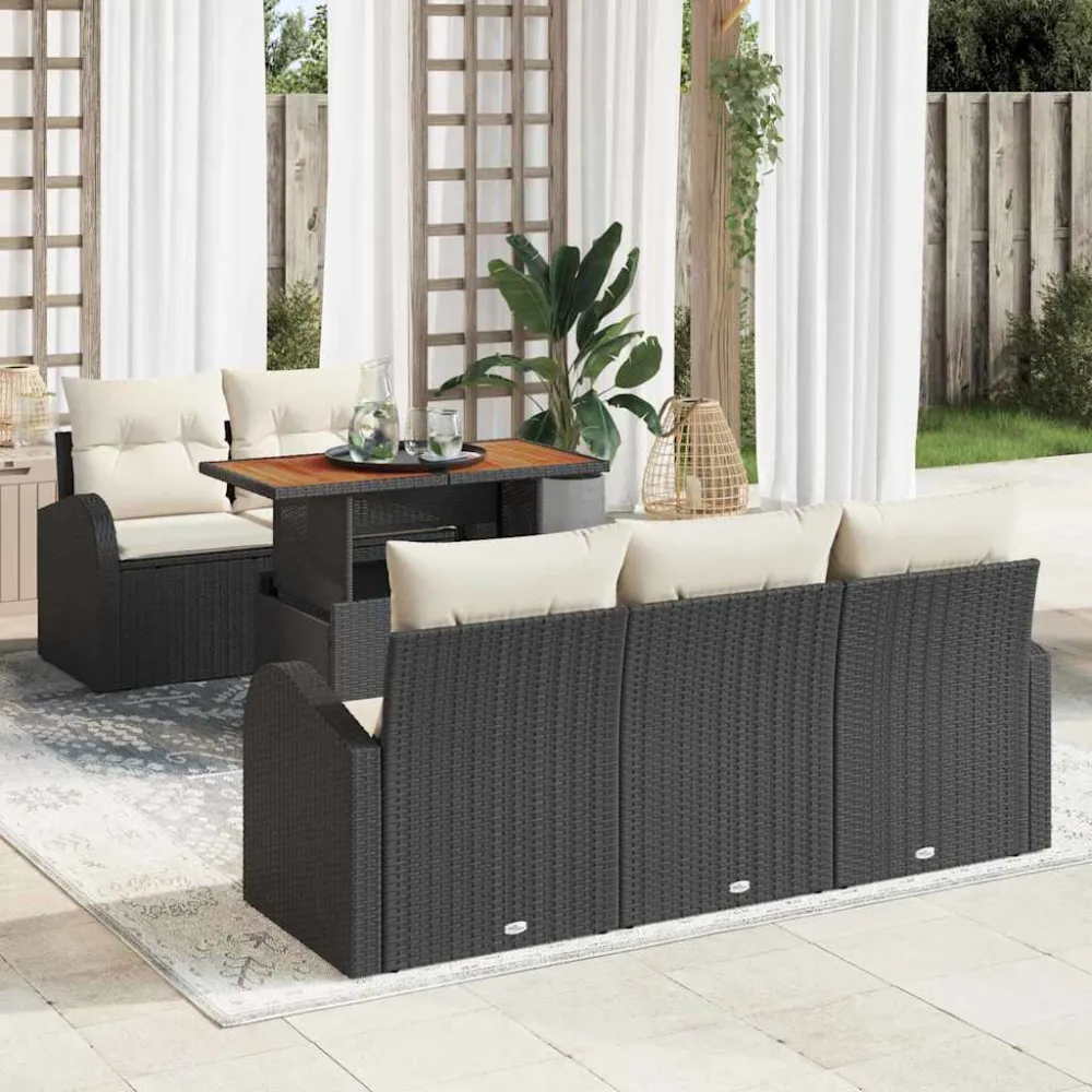 Tuin Sofa Set met kussen 6 pcs Zwart en crème vidaXL