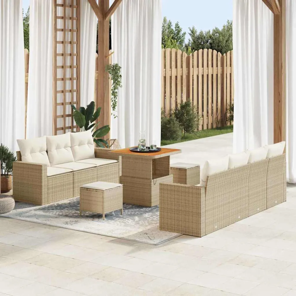 Tuin Sofa Set met kussen 10 pcs beige en crèmekleurig vidaXL