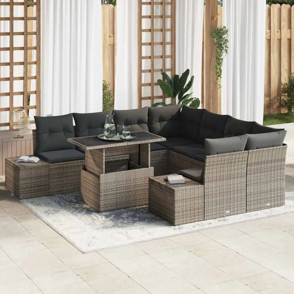 Tuin Sofa Set met kussen 9 pcs Grijs poly rattan vidaXL