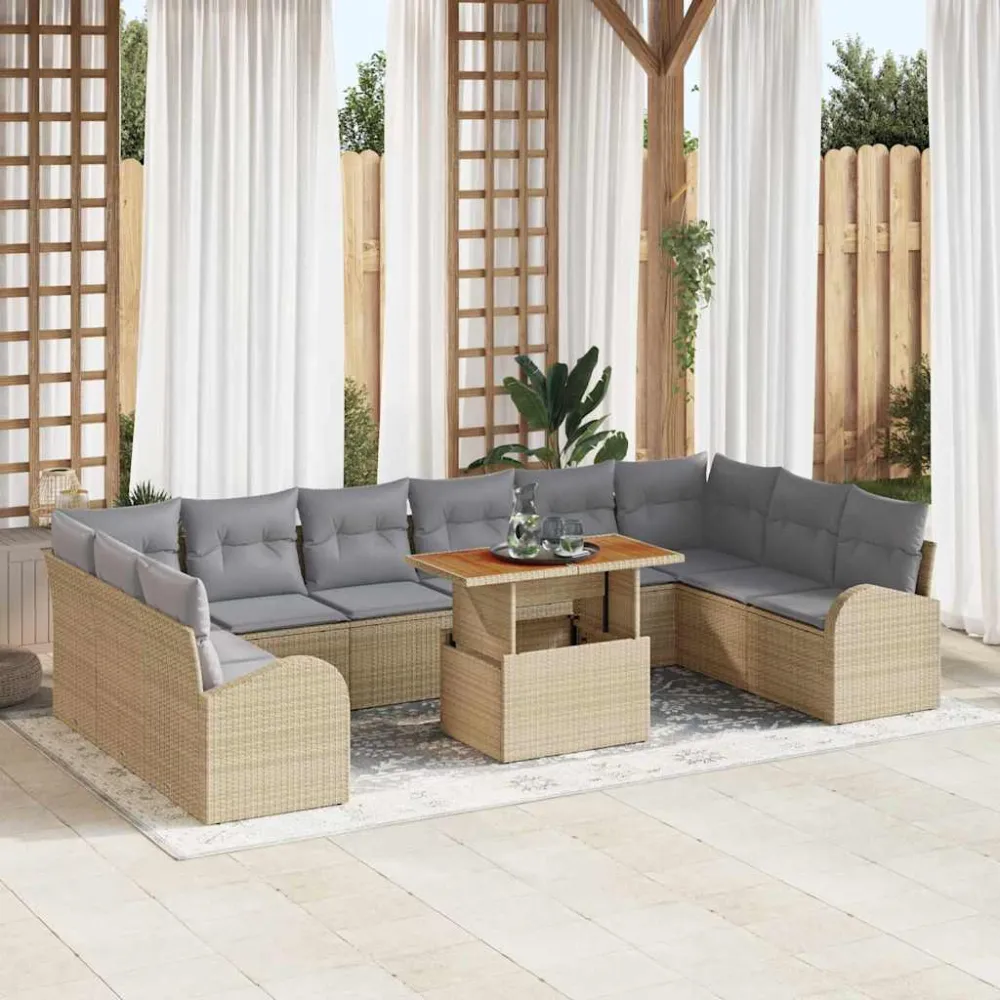 Tuin Sofa Set met kussen 11 pcs beige en lichtgrijs vidaXL