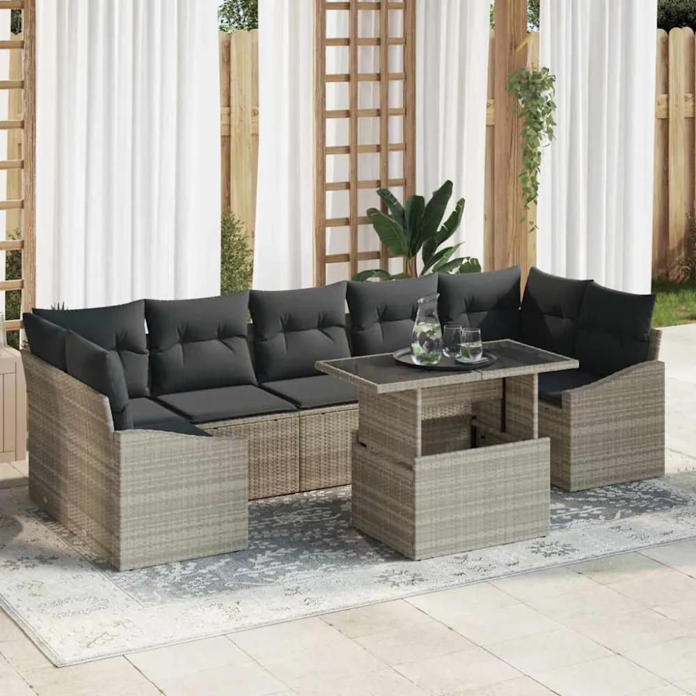 Tuin Sofa Set met kussen 8 pcs Lichtgrijs poly rattan vidaXL