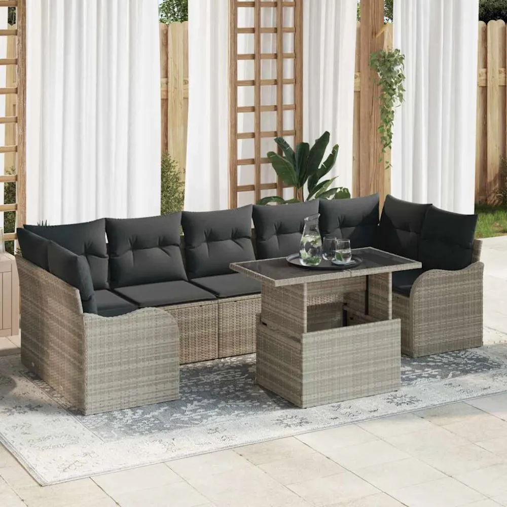 Tuin Sofa Set met kussen 8 pcs Lichtgrijs Poly riet vidaXL