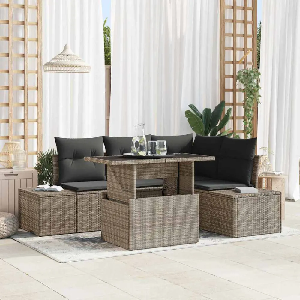 Tuin Sofa Set met kussen 5 pcs Grijs poly rattan vidaXL