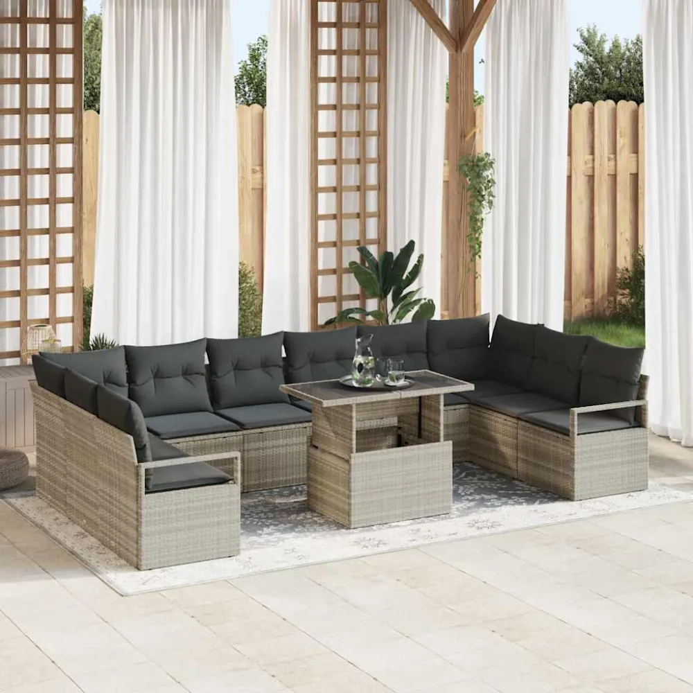 Tuin Sofa Set met kussen 11 pcs Lichtgrijs poly rattan vidaXL