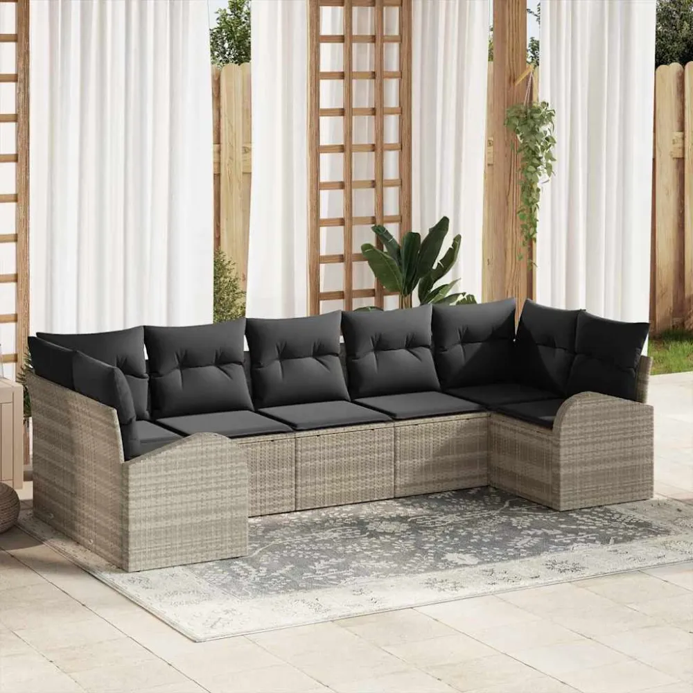 Tuin Sofa Set met kussen 7 pcs Lichtgrijs Poly Rattan vidaXL