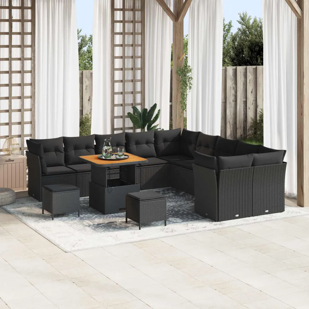 Tuin Sofa Set met kussen 13 pcs Zwart poly rattan vidaXL