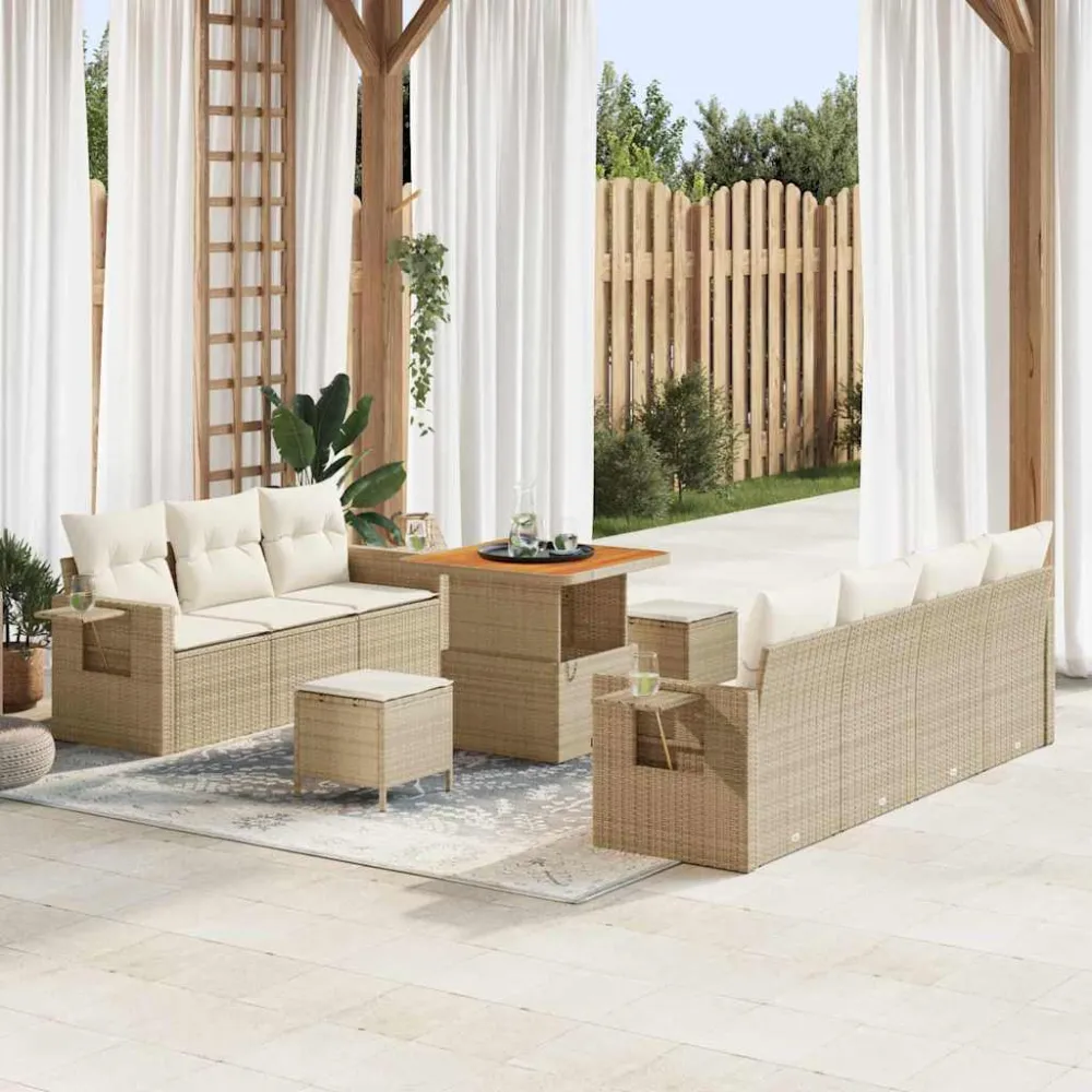 Tuin Sofa Set met kussen 10 pcs beige en crèmekleurig vidaXL
