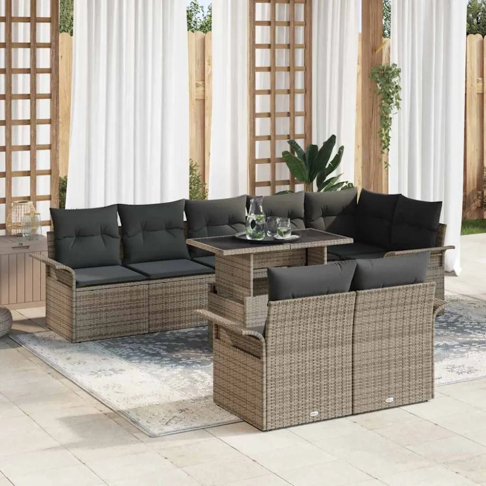 Tuin Sofa Set met kussen 9 pcs Grijs Poly riet vidaXL