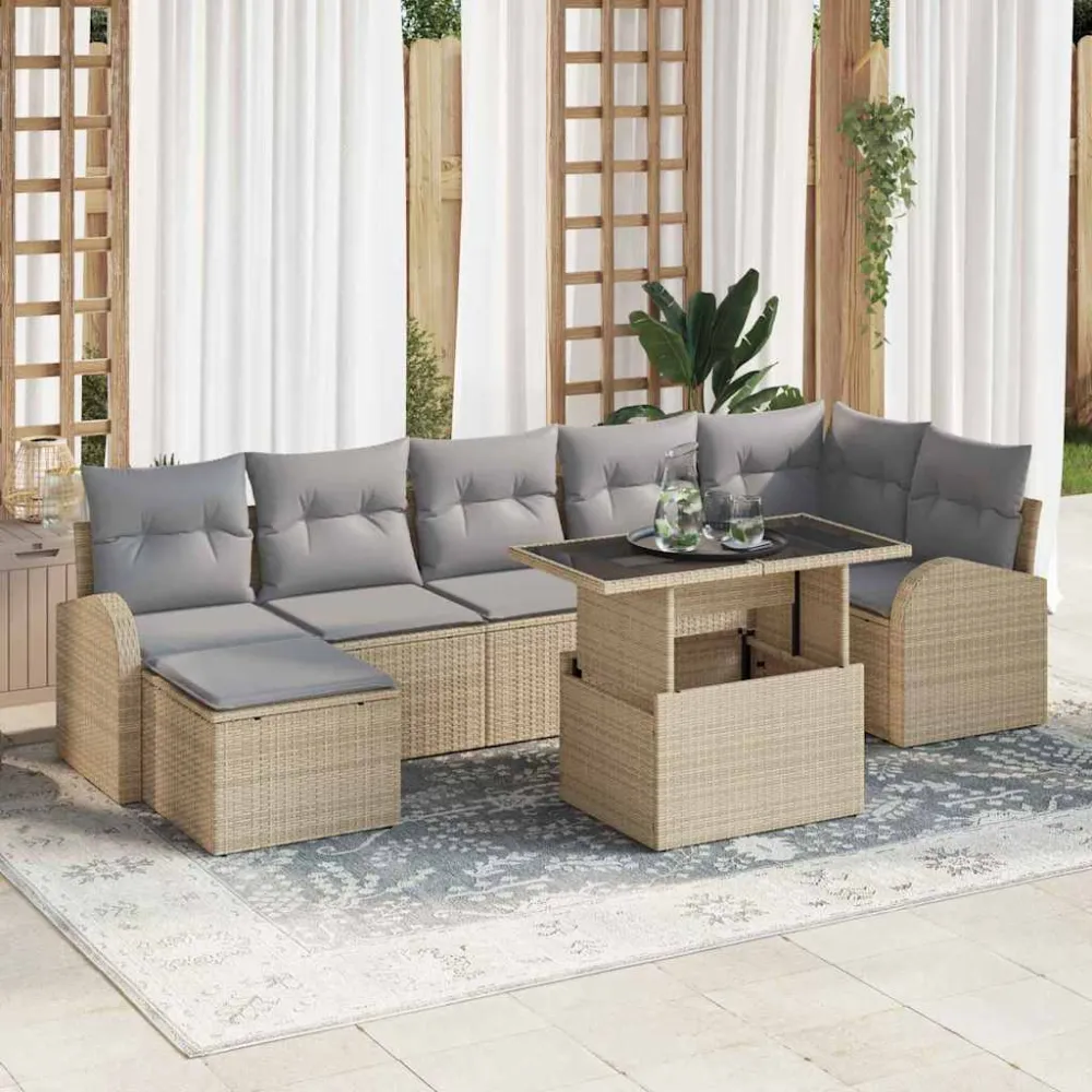 Tuin Sofa Set met kussen 8 pcs beige en lichtgrijs vidaXL