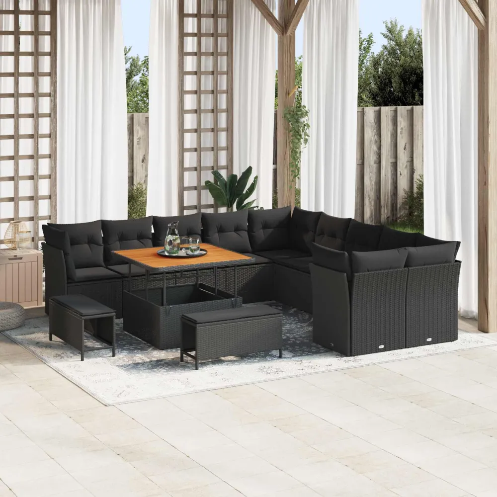Tuin Sofa Set met kussen 13 pcs Zwart poly rattan vidaXL