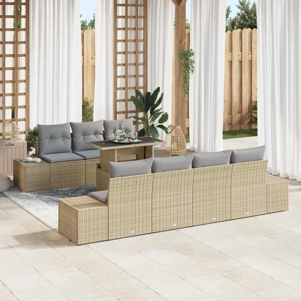 Tuin Sofa Set met kussen 8 pcs Beige en Licht Grijs vidaXL