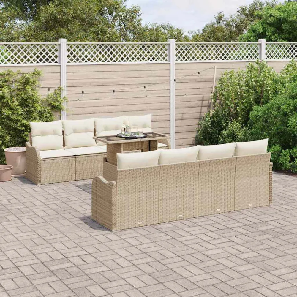 Tuin Sofa Set met kussen 7 pcs Beige poly rattan vidaXL