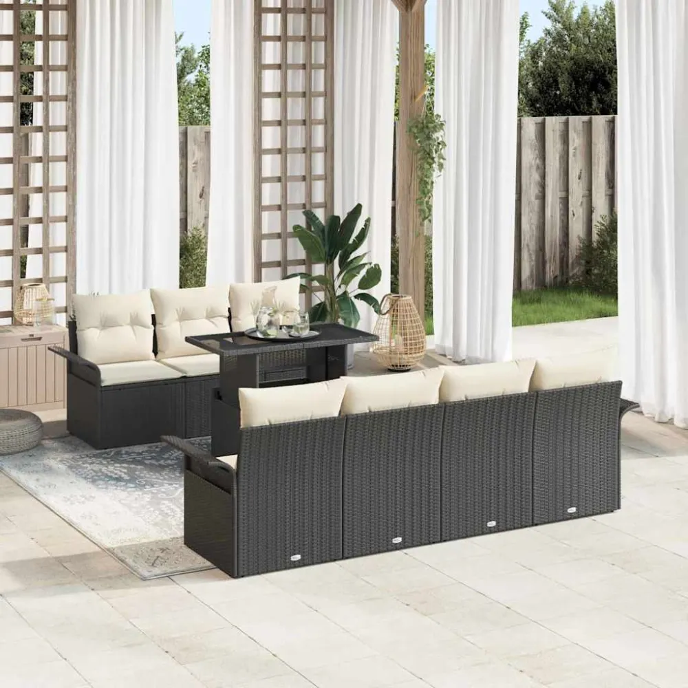 Tuin Sofa Set met kussen 8 pcs Zwart poly rattan vidaXL