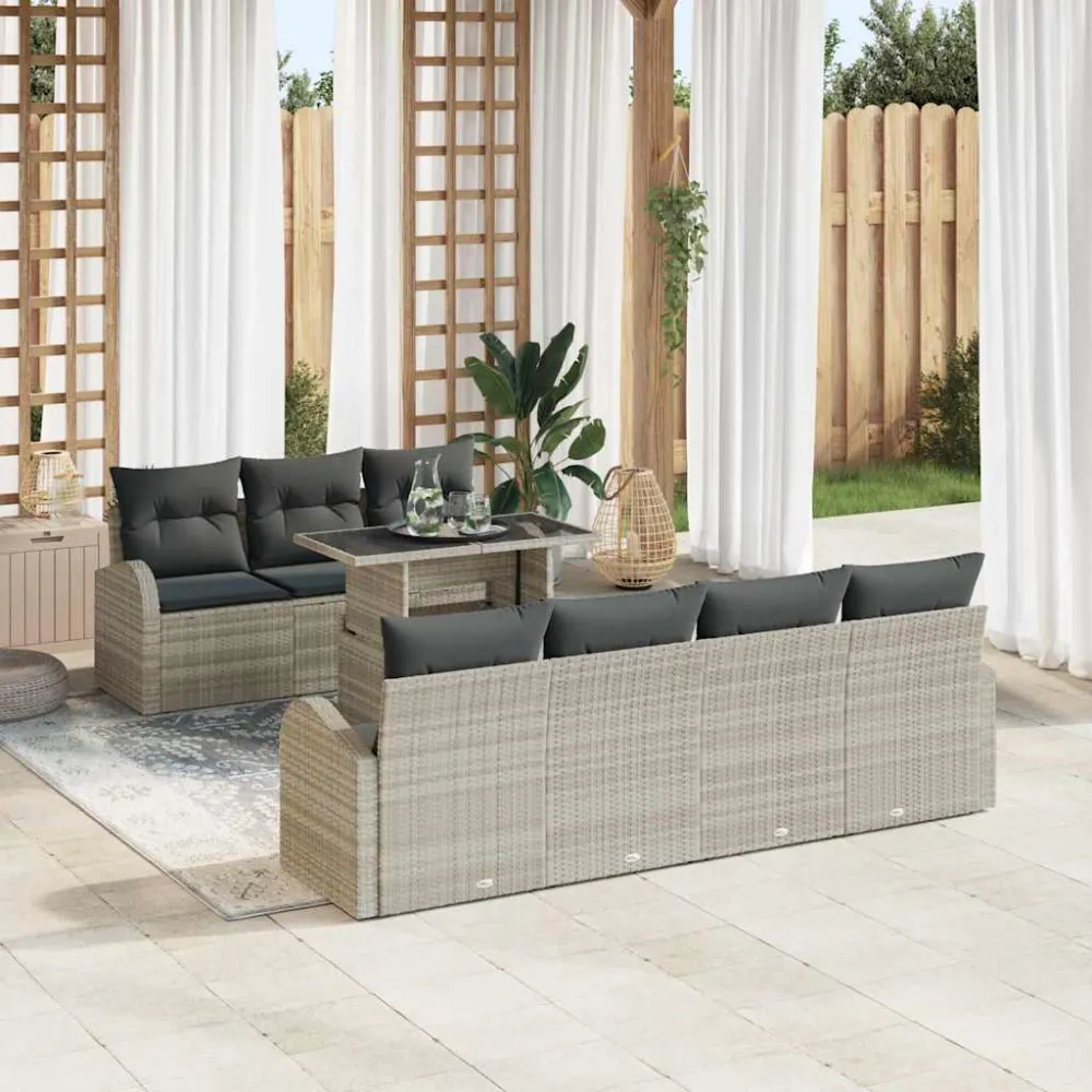 Tuin Sofa Set met kussen 8 pcs Lichtgrijs Poly riet vidaXL