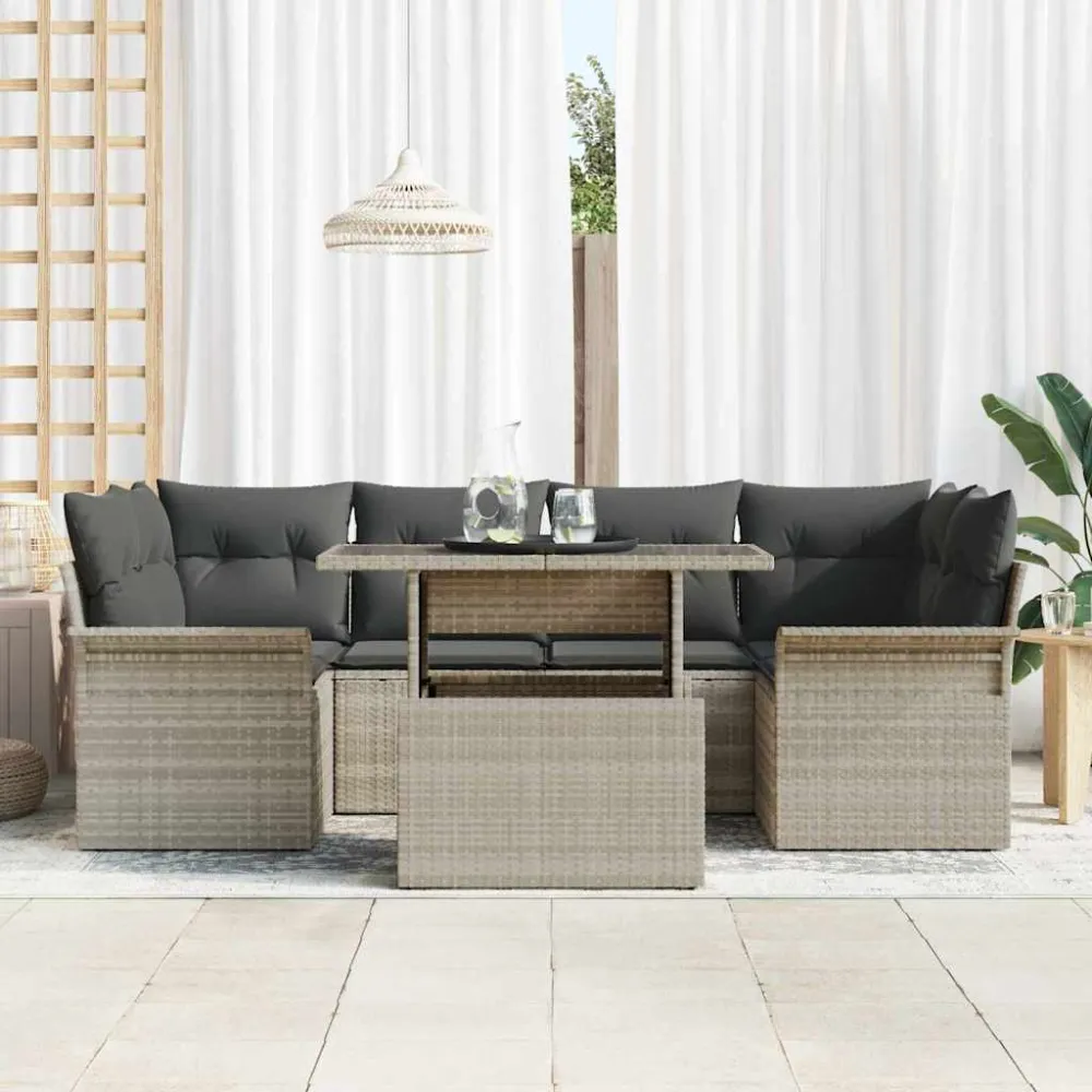 Tuin Sofa Set met kussen 7 pcs Lichtgrijs Poly riet vidaXL