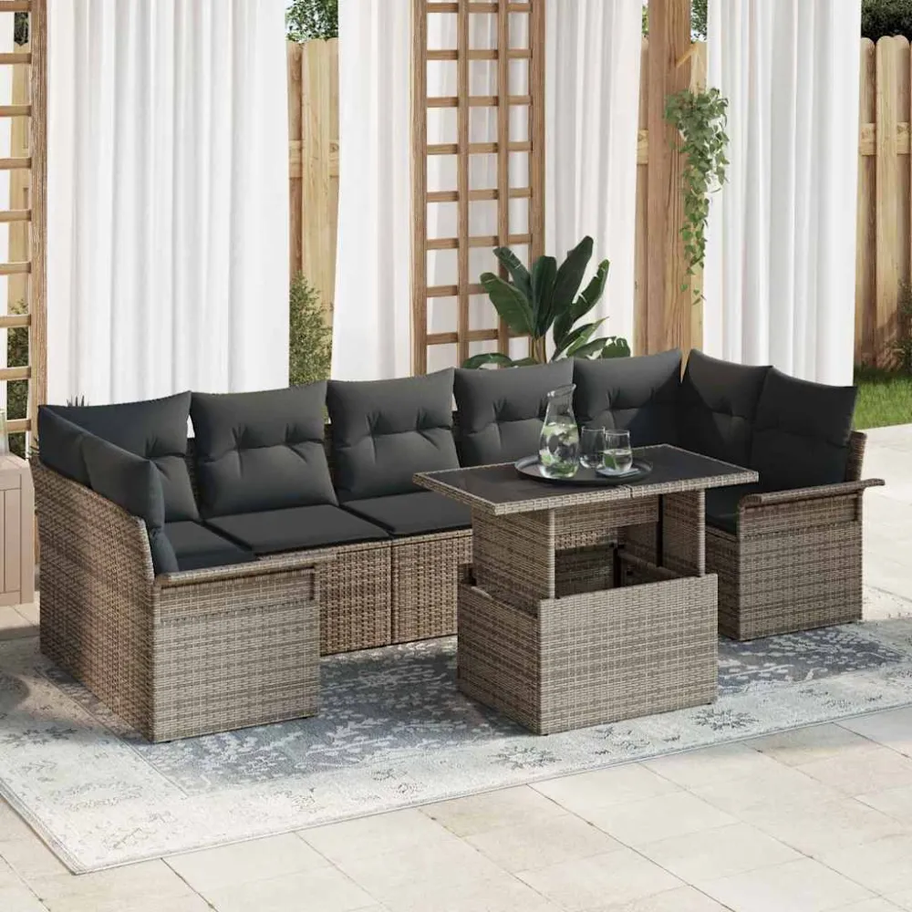 Tuin Sofa Set met kussen 8 pcs Grijs poly rattan vidaXL