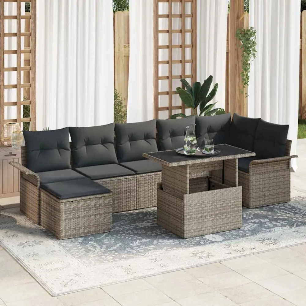 Tuin Sofa Set met kussen 8 pcs Grijs Poly riet vidaXL