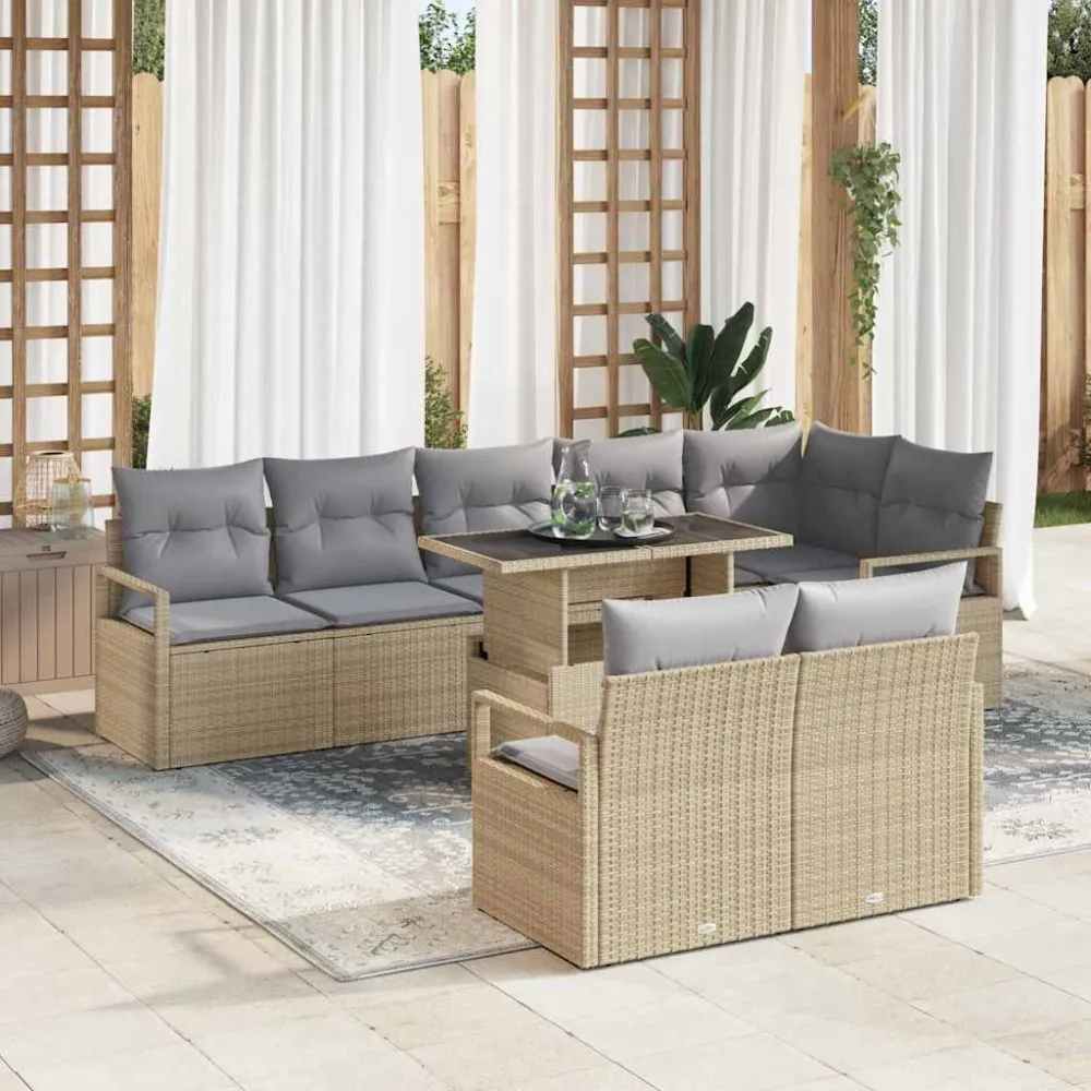 Tuin Sofa Set met kussen 9 pcs beige en lichtgrijs poly rattan vidaXL