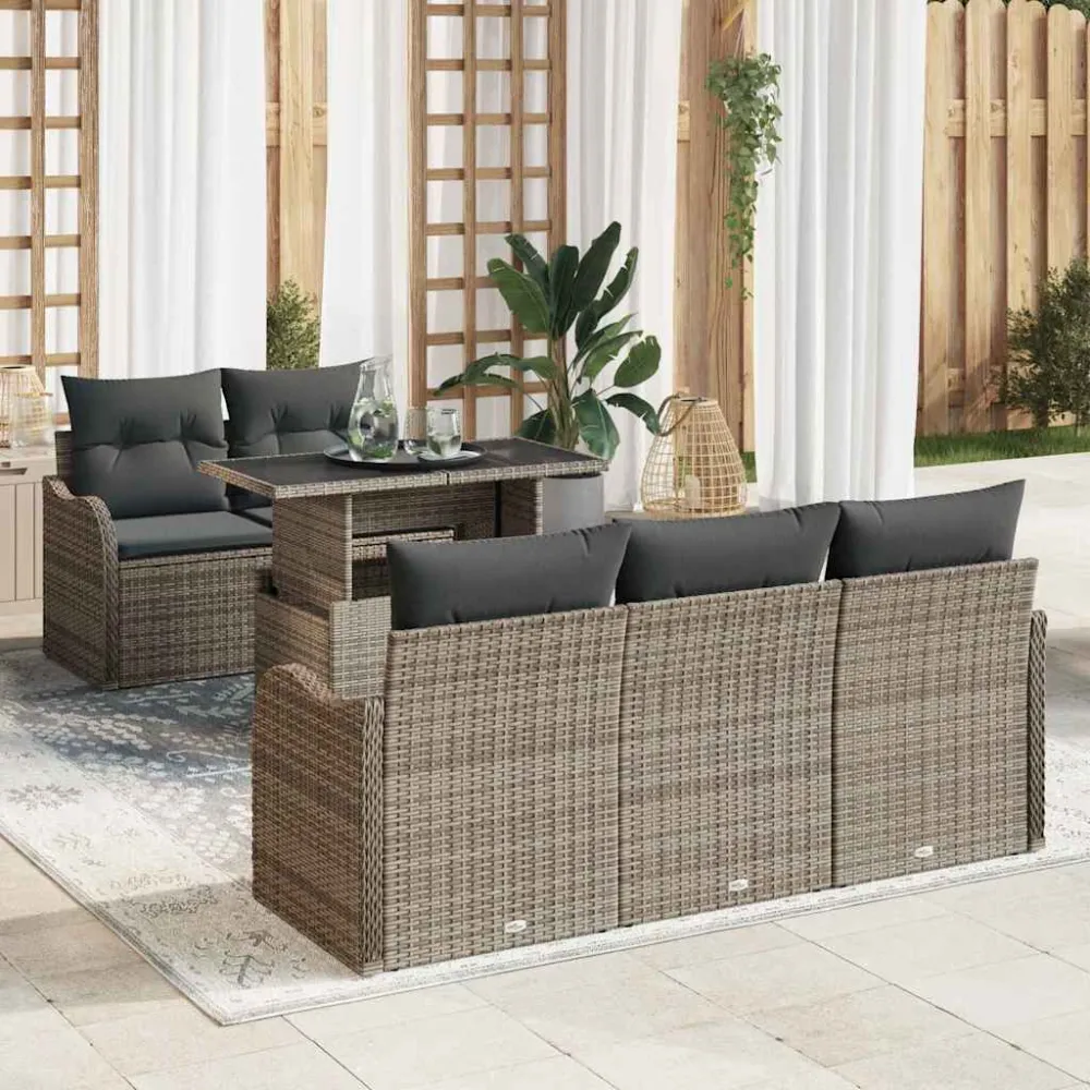 Tuin Sofa Set met kussen 6 pcs Grijs poly rattan vidaXL