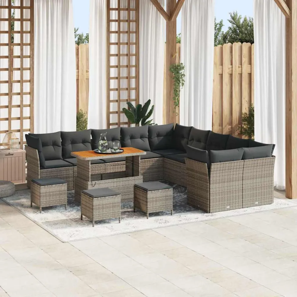 Tuin Sofa Set met kussen 14 pcs Grijs poly rattan vidaXL