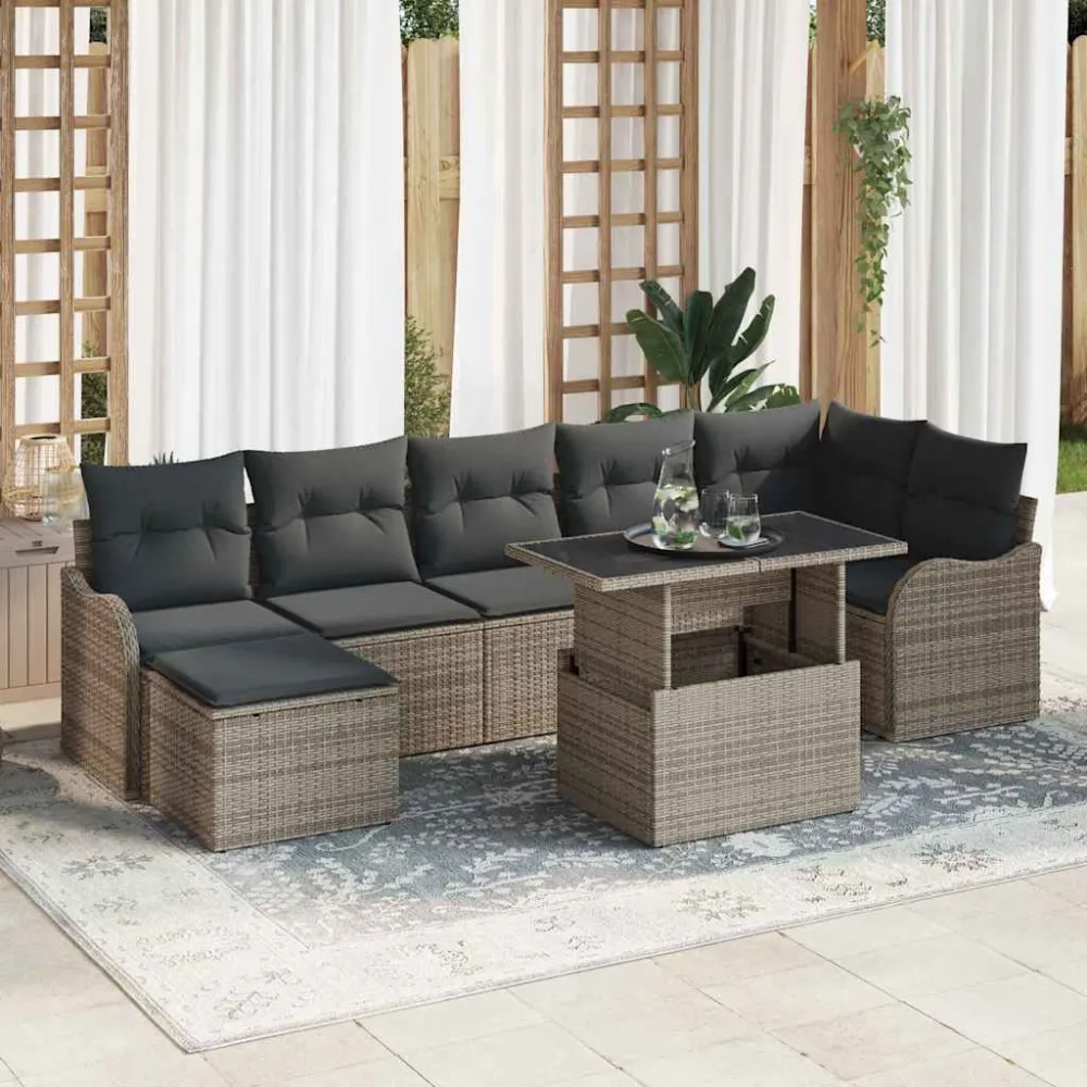 Tuin Sofa Set met kussen 8 pcs Grijs Poly Rattan vidaXL