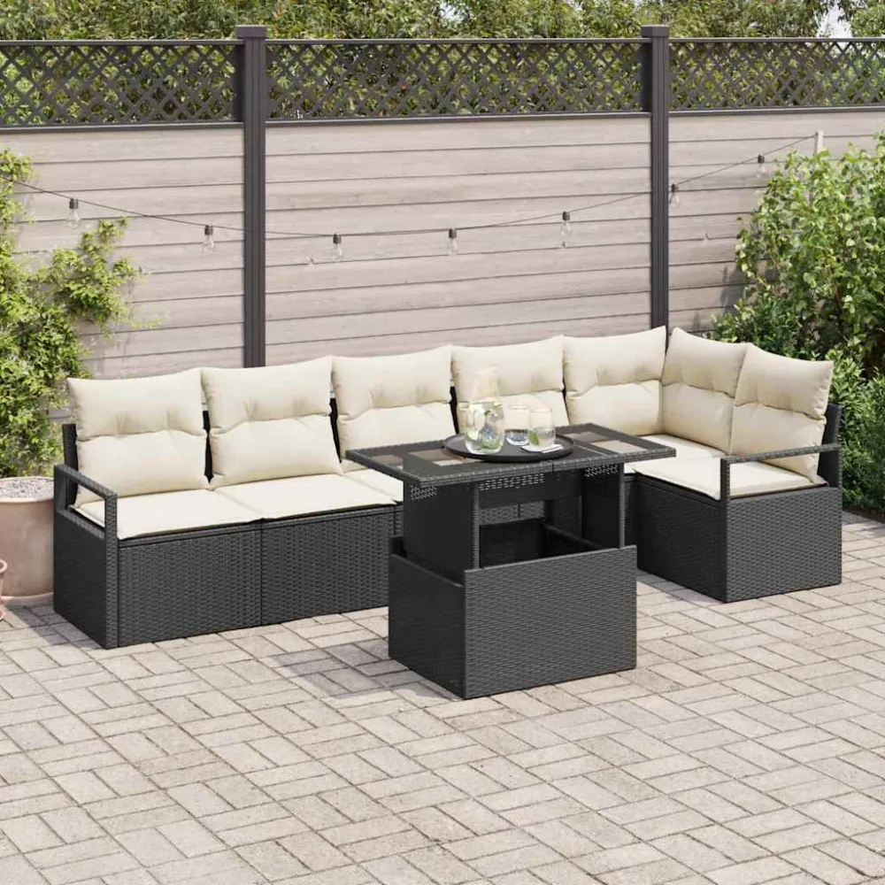 Tuin Sofa Set met kussen 7 pcs Zwart Poly riet vidaXL