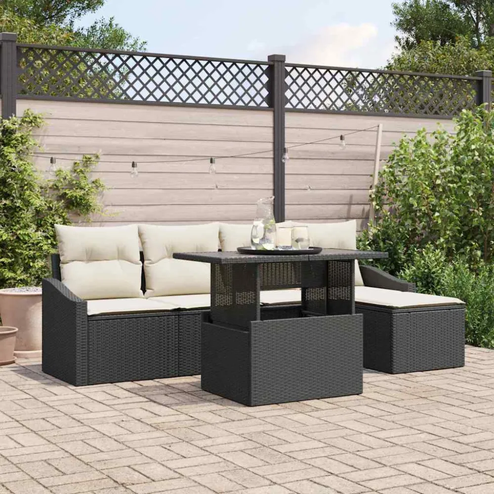 Tuin Sofa Set met kussen 6 pcs Zwart en crème vidaXL