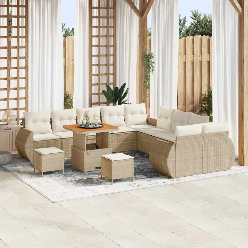 Tuin Sofa Set met kussen 13 pcs beige en crèmekleurig vidaXL
