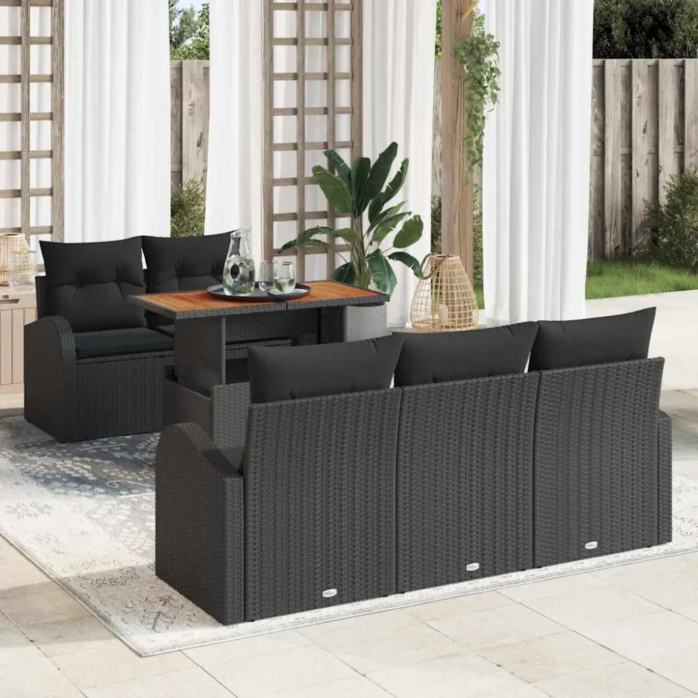Tuin Sofa Set met kussen 6 pcs Zwart vidaXL