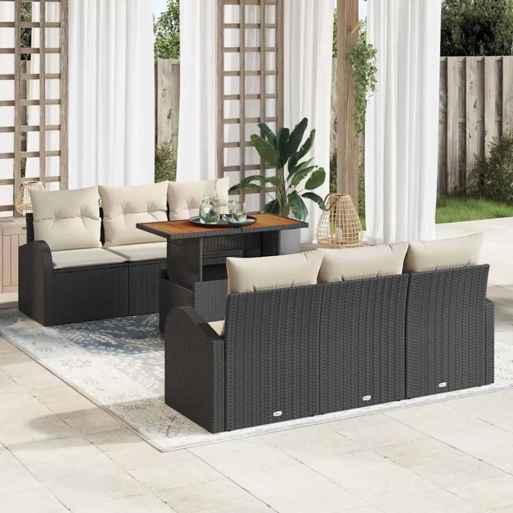 Tuin Sofa Set met kussen 7 pcs Zwart en crème vidaXL