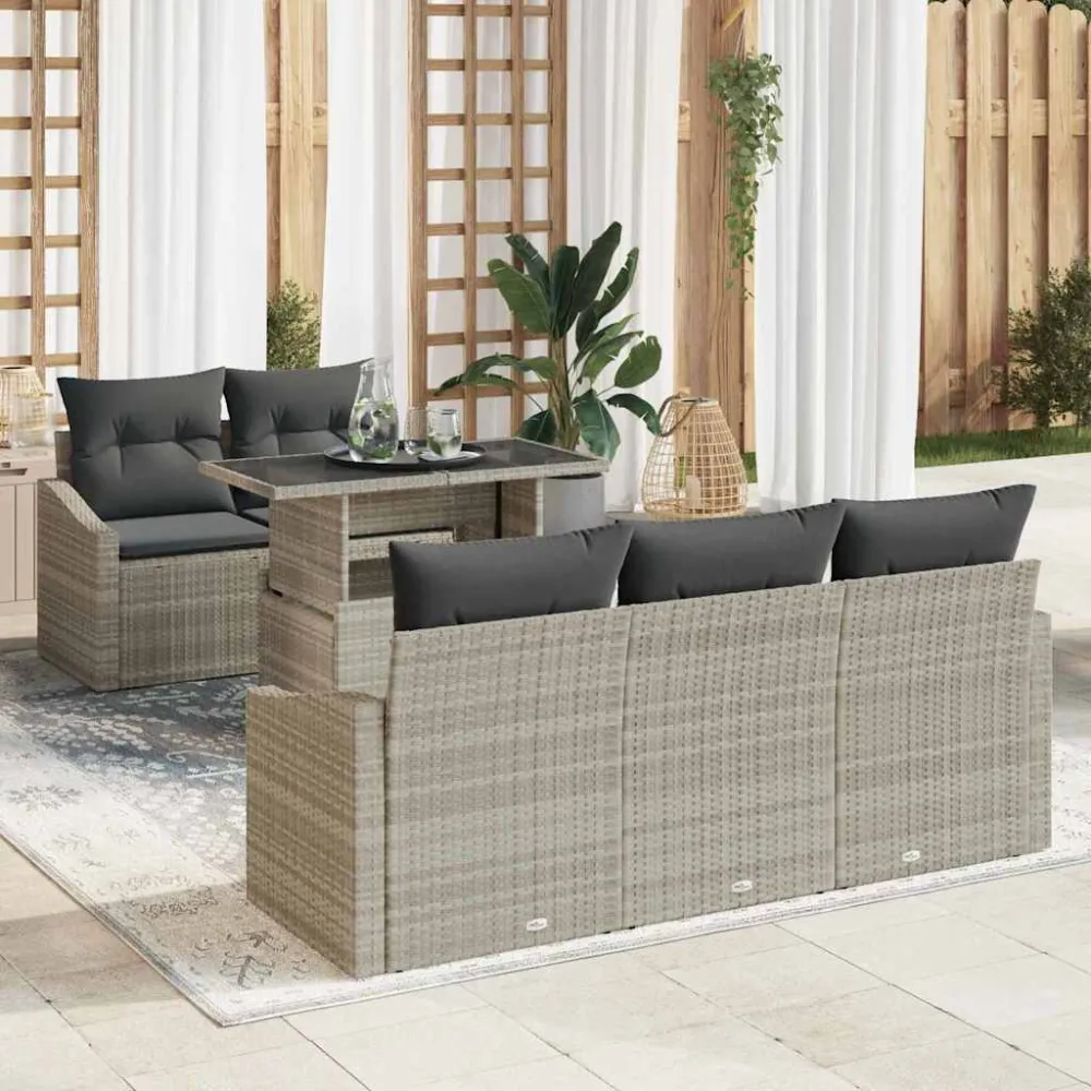 Tuin Sofa Set met kussen 6 pcs Lichtgrijs poly rattan vidaXL
