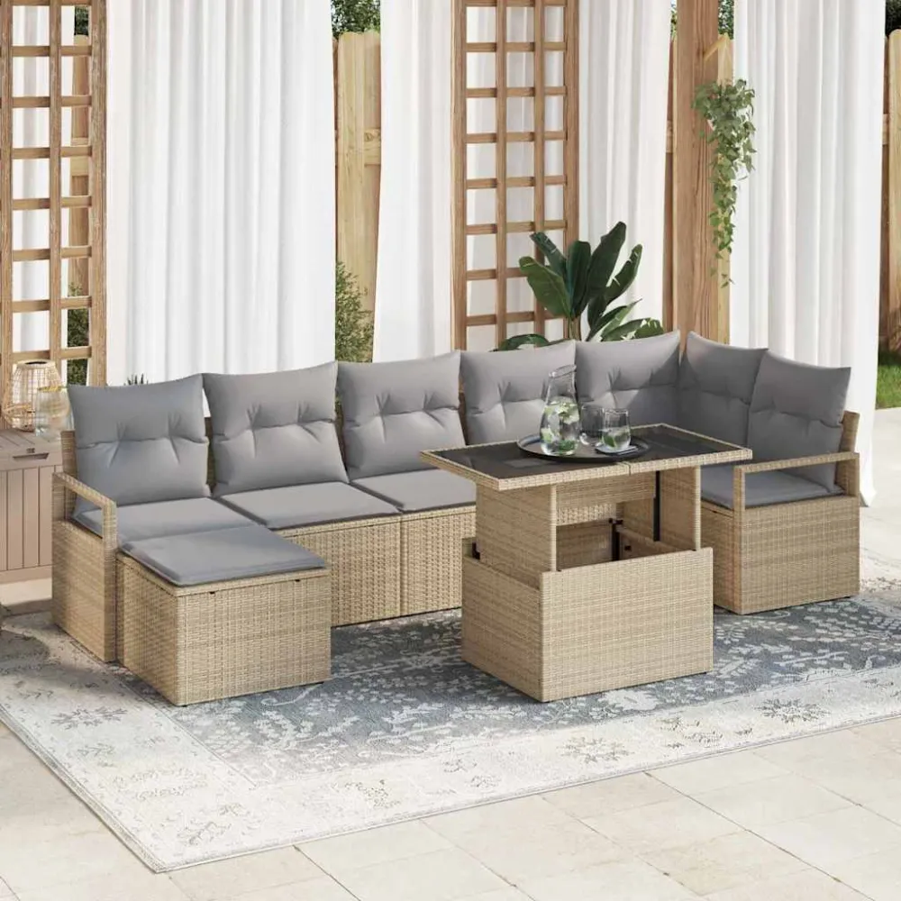 Tuin Sofa Set met kussen 8 pcs beige en lichtgrijs vidaXL