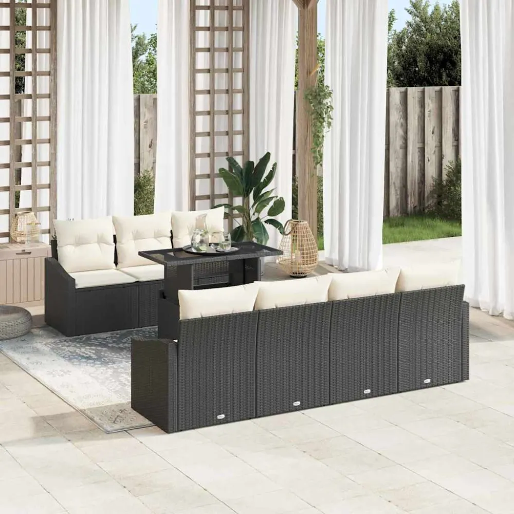 Tuin Sofa Set met kussen 8 pcs Zwart en Crème poly rattan vidaXL