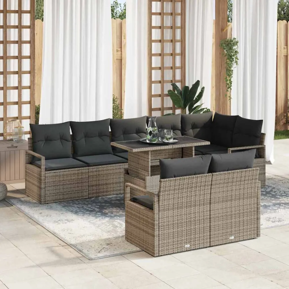 Tuin Sofa Set met kussen 9 pcs Grijs poly rattan vidaXL