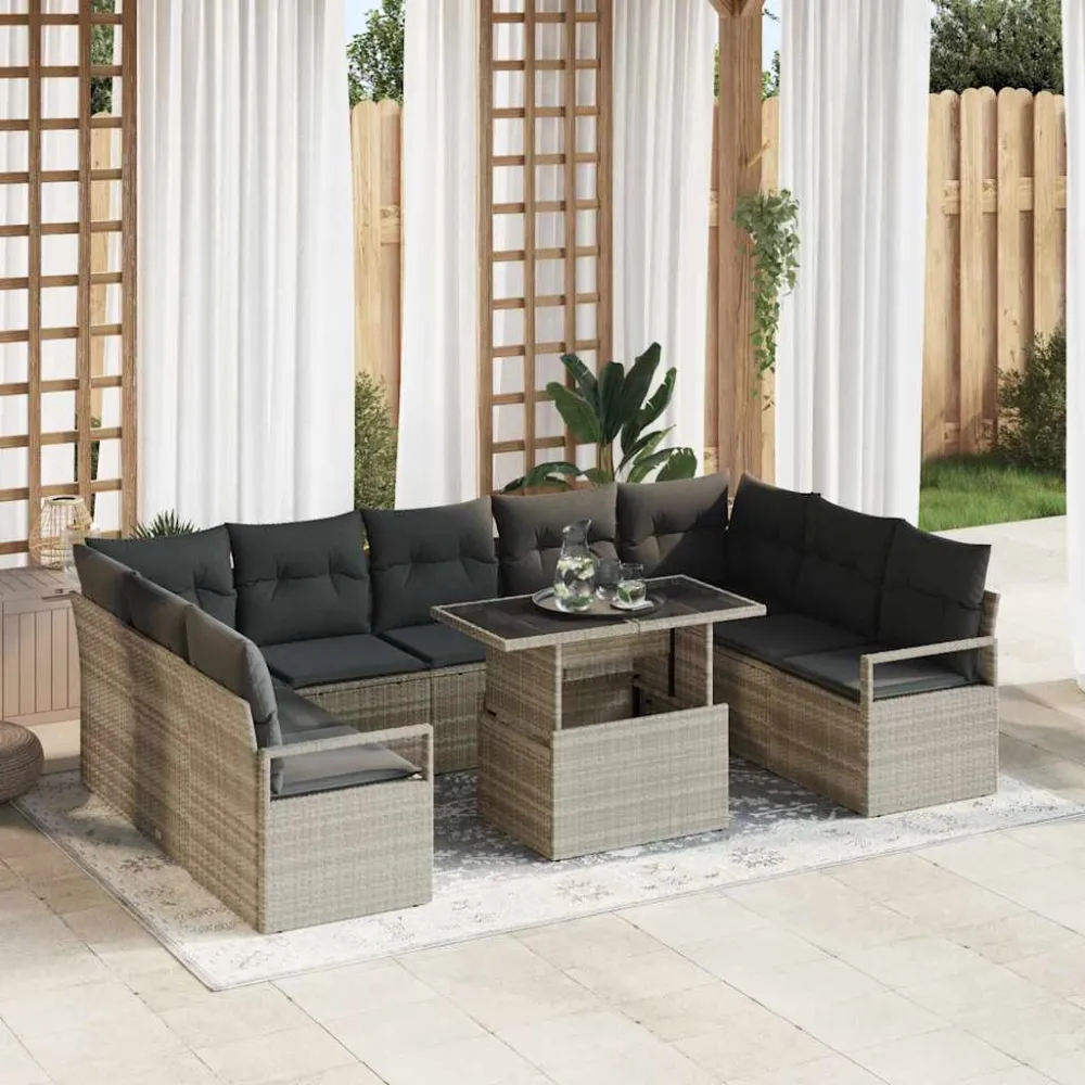 Tuin Sofa Set met kussen 10 pcs Lichtgrijs poly rattan vidaXL