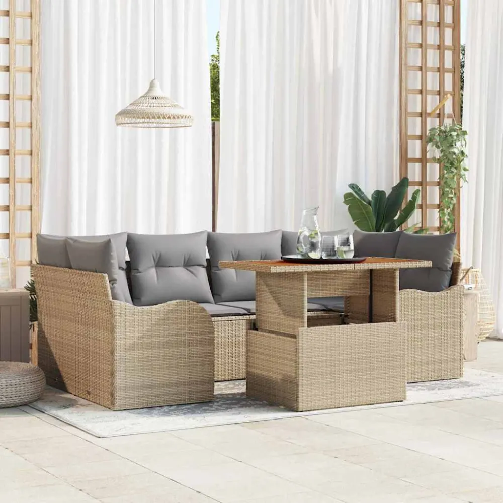 Tuin Sofa Set met kussen 7 pcs beige en lichtgrijs vidaXL