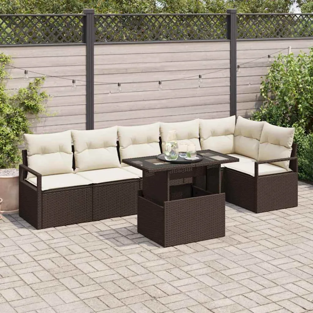 Tuin Sofa Set met kussen 7 pcs Bruin Poly riet vidaXL