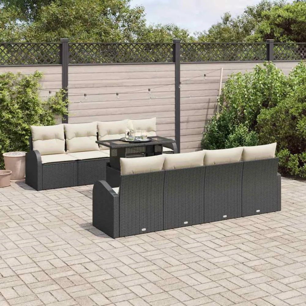 Tuin Sofa Set met kussen 7 pcs Zwart Poly riet vidaXL
