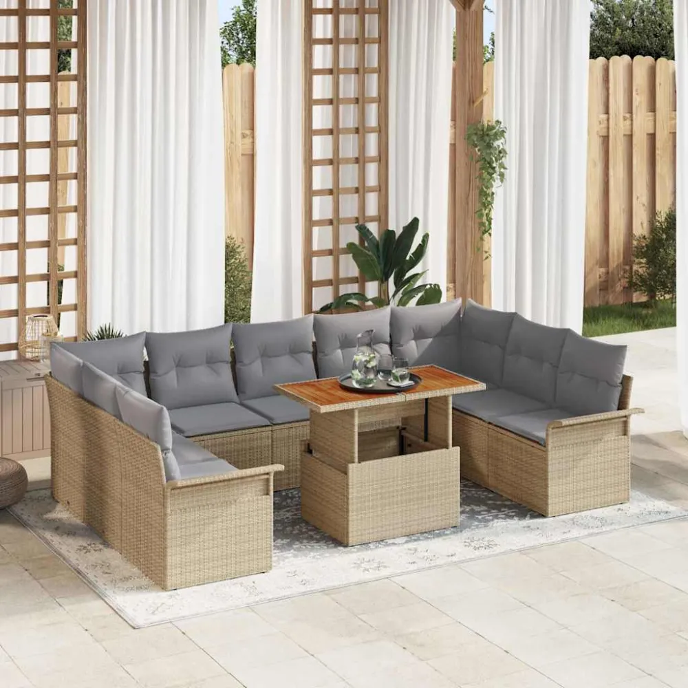 Tuin Sofa Set met kussen 10 pcs beige en lichtgrijs vidaXL