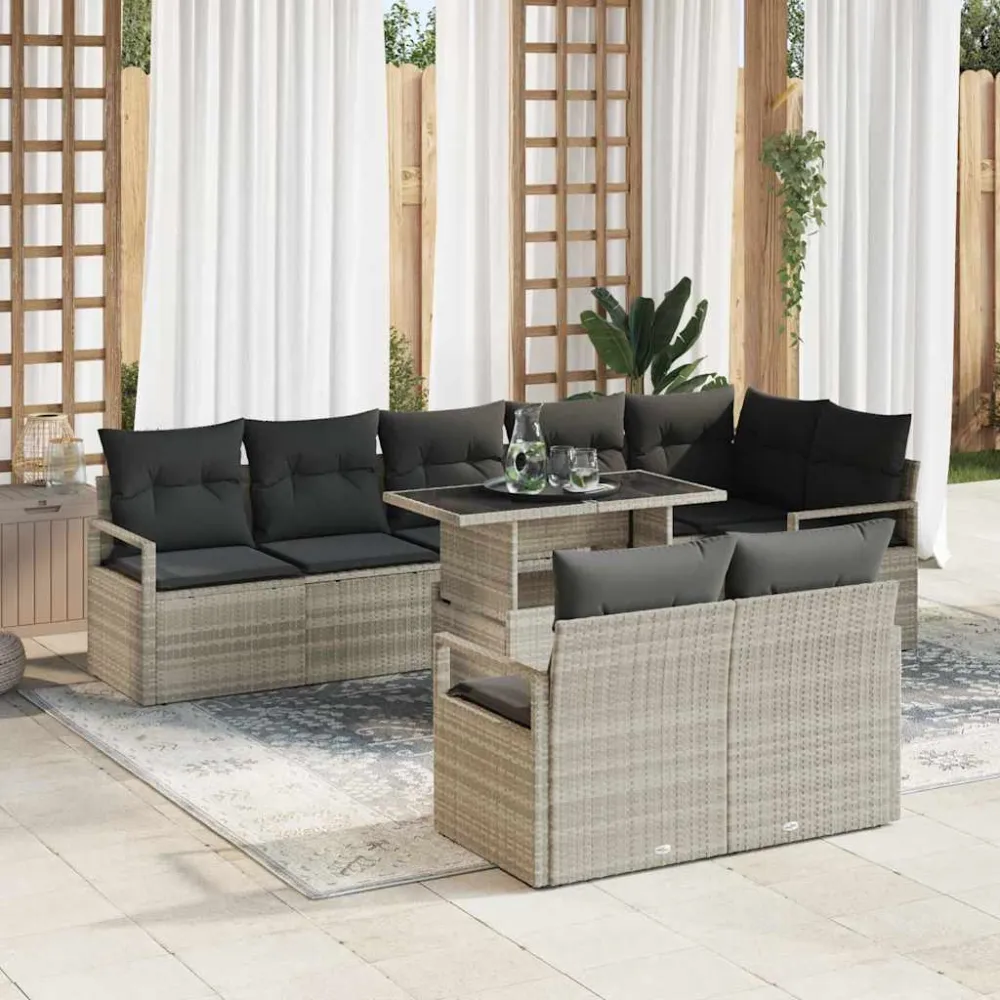 Tuin Sofa Set met kussen 9 pcs Lichtgrijs poly rattan vidaXL