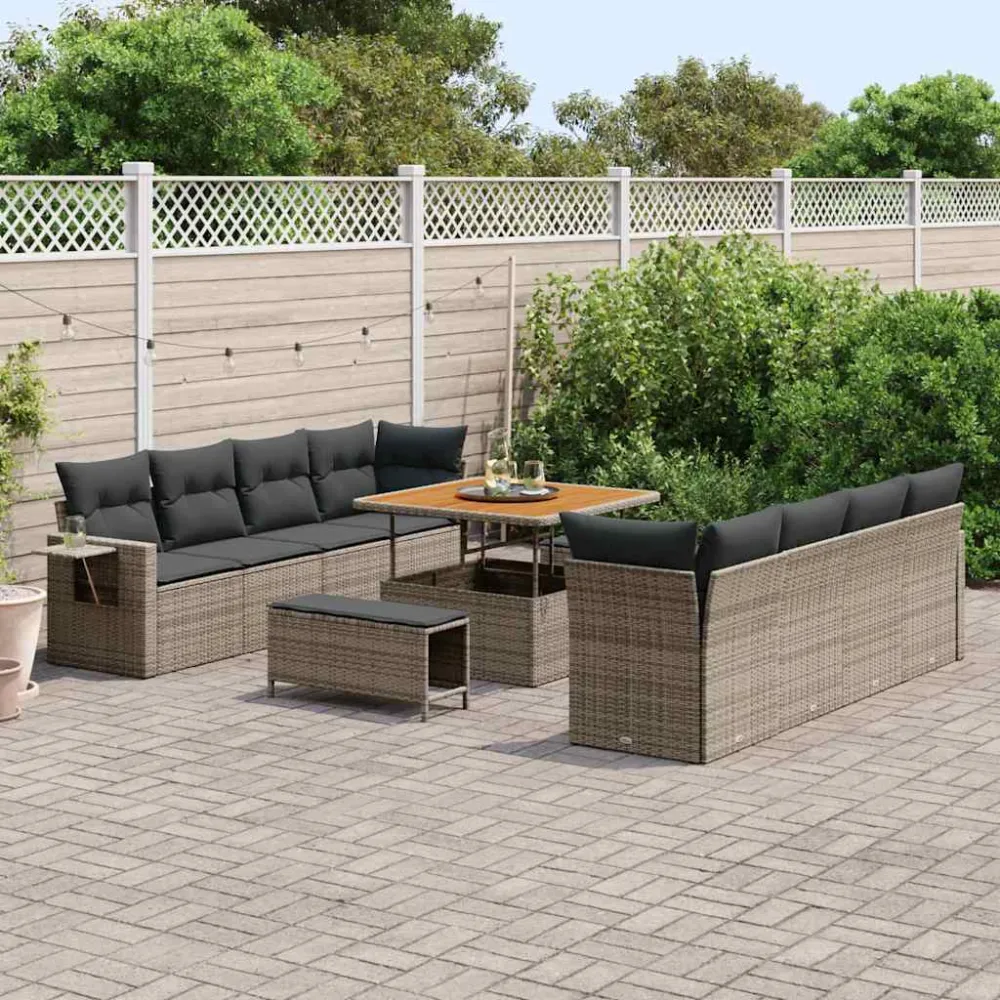 Tuin Sofa Set met kussen 11 pcs Grijs poly rattan vidaXL