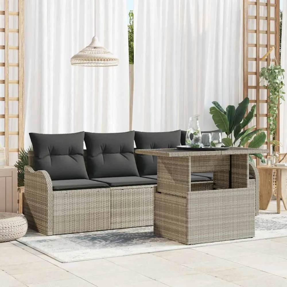 Tuin Sofa Set met kussen 5 pcs Lichtgrijs Poly Rattan vidaXL