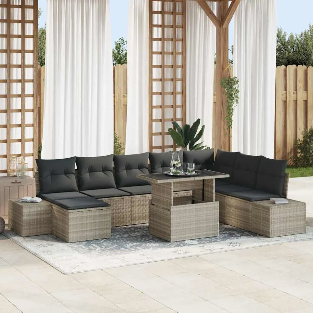 Tuin Sofa Set met kussen 9 pcs Lichtgrijs poly rattan vidaXL