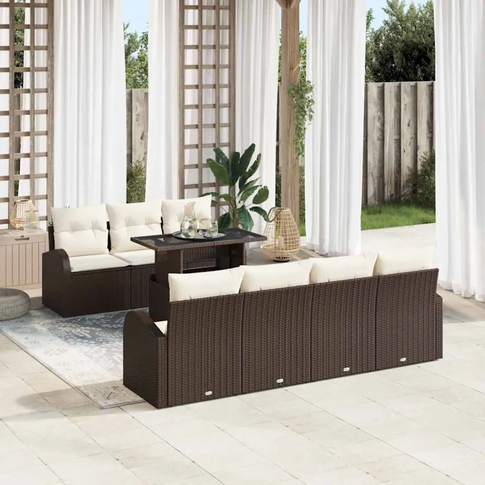 Tuin Sofa Set met kussen 8 pcs Bruin Poly riet vidaXL