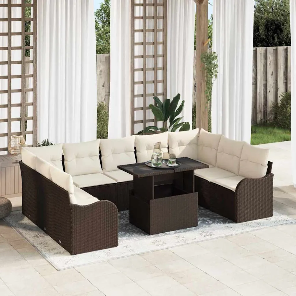 Tuin Sofa Set met kussen 10 pcs Bruin Poly riet vidaXL