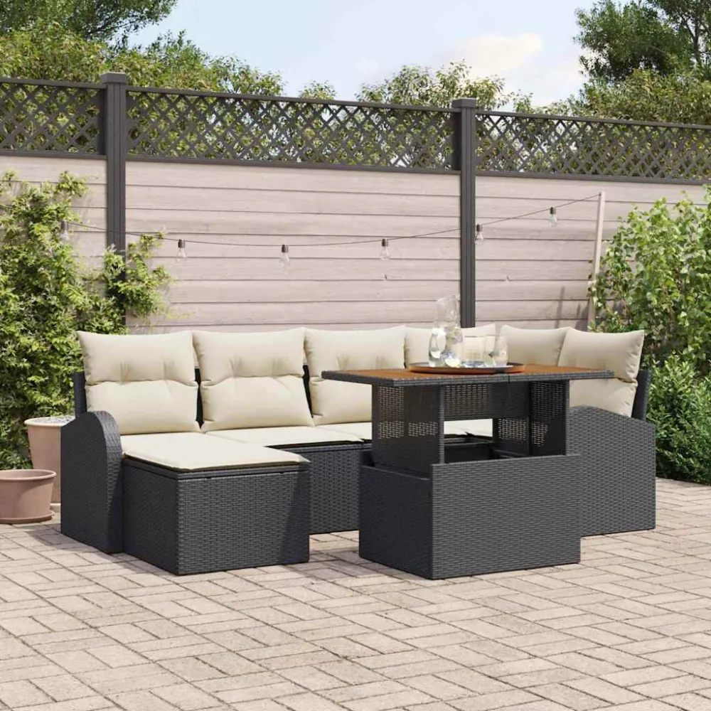 Tuin Sofa Set met kussen 7 pcs Zwart en crème vidaXL