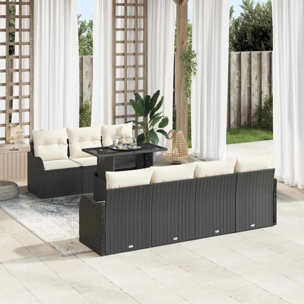 Tuin Sofa Set met kussen 8 pcs Zwart Poly riet vidaXL