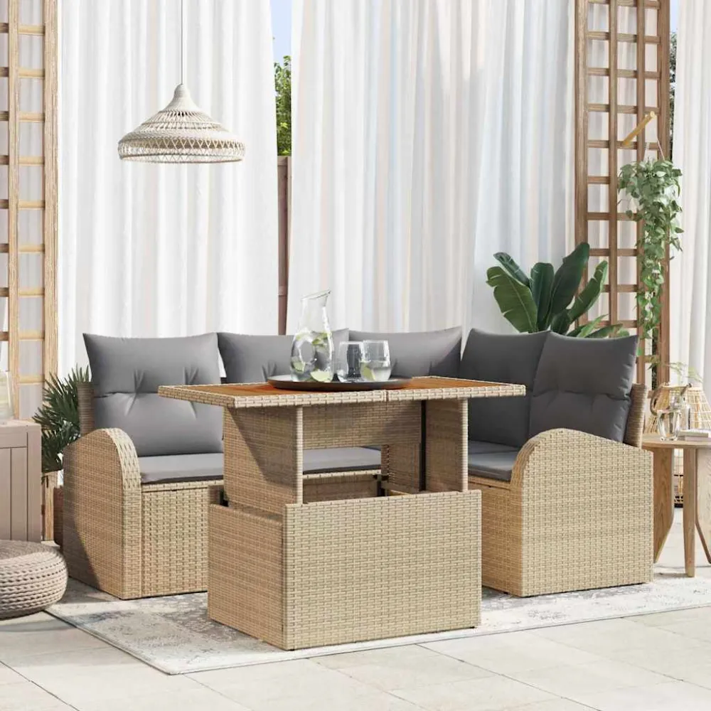 Tuin Sofa Set met kussen 5 pcs beige en lichtgrijs vidaXL