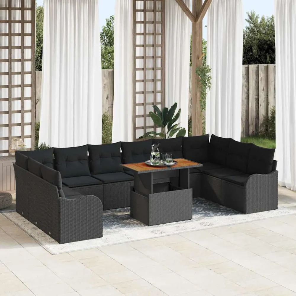 Tuin Sofa Set met kussen 11 pcs Zwart vidaXL