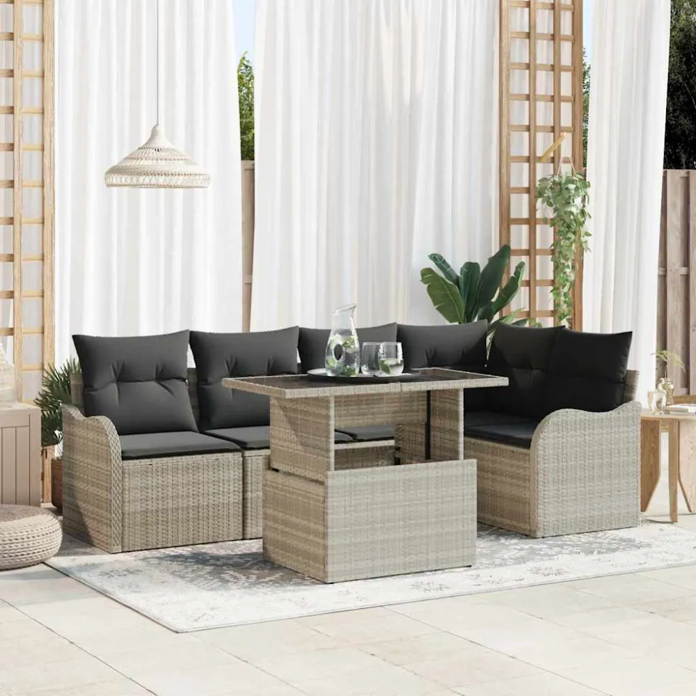 Tuin Sofa Set met kussen 6 pcs Lichtgrijs Poly Rattan vidaXL
